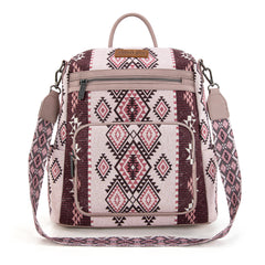 WG213-9110   Wrangler Aztec Print Backpack/Crossbody - Pink
