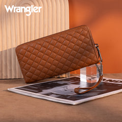 WG214-W064  Wrangler Quilted Design RFID Wallet /Wristlet - Brown