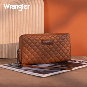 WG214-W064 Wrangler Quilted Design RFID Wallet/Wristlet - Brown