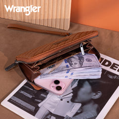 WG214-W064  Wrangler Quilted Design RFID Wallet /Wristlet - Brown