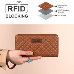 WG214-W064  Wrangler Quilted Design RFID Wallet /Wristlet - Brown