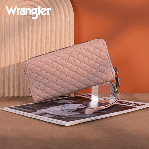 WG214-W064  Wrangler Quilted Design RFID Wallet /Wristlet - Dark Pink