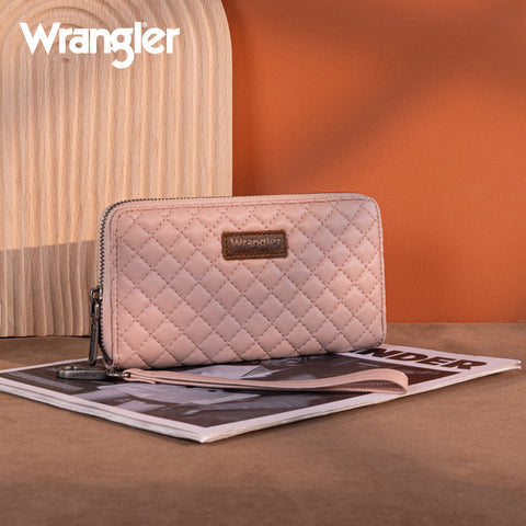 WG214-W064  Wrangler Quilted Design RFID Wallet /Wristlet - Dark Pink