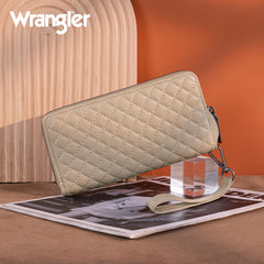 WG214-W064  Wrangler Quilted Design RFID Wallet /Wristlet - Tan