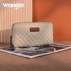 WG214-W064  Wrangler Quilted Design RFID Wallet /Wristlet - Tan