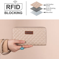 WG214-W064  Wrangler Quilted Design RFID Wallet /Wristlet - Tan
