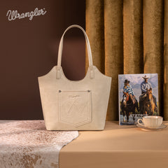 WG218-8250  Wrangler Aztec Embroidered Tote Bag- Beige