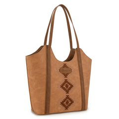 WG218-8250  Wrangler Aztec Embroidered Tote Bag- Brown