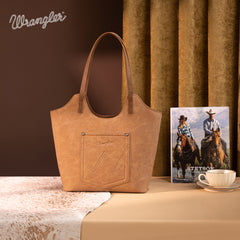 WG218-8250  Wrangler Aztec Embroidered Tote Bag- Brown