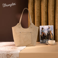WG218-8250  Wrangler Aztec Embroidered Tote Bag- Tan