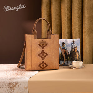 WG218-8900 Wrangler Aztec Embroidered Tote Bag/Crossbody - Brown