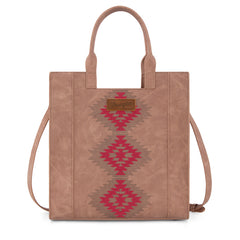 WG218-8900  Wrangler Aztec Embroidered Tote Bag/Crossbody- Dark Pink