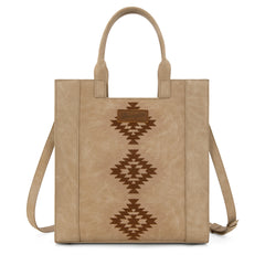 WG218-8900  Wrangler Aztec Embroidered Tote Bag/Crossbody- Tan