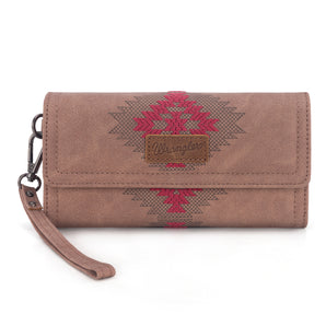 WG218-W068 Wrangler Aztec Embroidered Wallet/Wristlet - Dark Pink