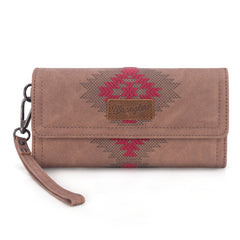 WG218-W068  Wrangler Aztec Embroidered  Wallet/Wristlet -Dark Pink