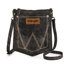 WG219-183  Wrangler "W" Stitch Water Repellent Denim Pocket Crossbody- Black
