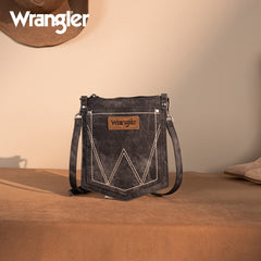 WG219-183  Wrangler "W" Stitch Water Repellent Denim Pocket Crossbody- Black