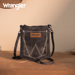 WG219-183  Wrangler "W" Stitch Water Repellent Denim Pocket Crossbody- Black