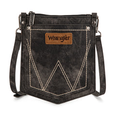 WG219-183  Wrangler "W" Stitch Water Repellent Denim Pocket Crossbody- Black