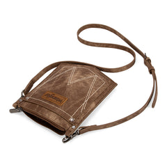 WG219-183  Wrangler "W" Stitch Water Repellent Denim Pocket Crossbody- Brown