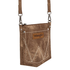 WG219-183  Wrangler "W" Stitch Water Repellent Denim Pocket Crossbody- Brown