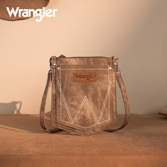 WG219-183  Wrangler "W" Stitch Water Repellent Denim Pocket Crossbody- Brown