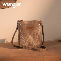 WG219-183  Wrangler "W" Stitch Water Repellent Denim Pocket Crossbody- Brown
