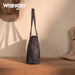 WG219-8317  Wrangler "W" Stitch Water Repellent Denim Pocket Zippered Tote Bag- Black