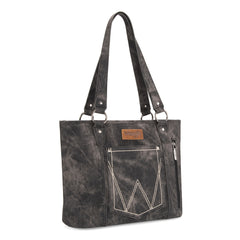 WG219-8317  Wrangler "W" Stitch Water Repellent Denim Pocket Zippered Tote Bag- Black