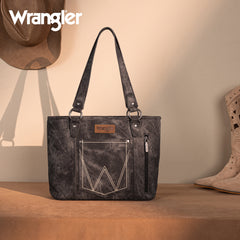 WG219-8317  Wrangler "W" Stitch Water Repellent Denim Pocket Zippered Tote Bag- Black