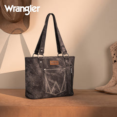 WG219-8317  Wrangler "W" Stitch Water Repellent Denim Pocket Zippered Tote Bag- Black