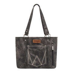 WG219-8317  Wrangler "W" Stitch Water Repellent Denim Pocket Zippered Tote Bag- Black