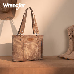 WG219-8317  Wrangler "W" Stitch Water Repellent Zippered Tote Bag- Brown