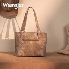 WG219-8317  Wrangler "W" Stitch Water Repellent Zippered Tote Bag- Brown