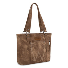 WG219-8317  Wrangler "W" Stitch Water Repellent Zippered Tote Bag- Brown