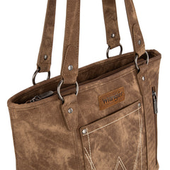 WG219-8317  Wrangler "W" Stitch Water Repellent Zippered Tote Bag- Brown