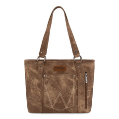WG219-8317  Wrangler "W" Stitch Water Repellent Zippered Tote Bag- Brown