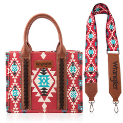 WG2203-8120S  Wrangler Southwestern  Print Small Canvas Tote/Crossbody -Burgundy