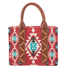 WG2203-8120S  Wrangler Southwestern  Print Small Canvas Tote/Crossbody -Burgundy