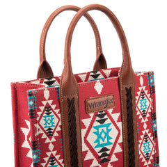 WG2203-8120S  Wrangler Southwestern  Print Small Canvas Tote/Crossbody -Burgundy