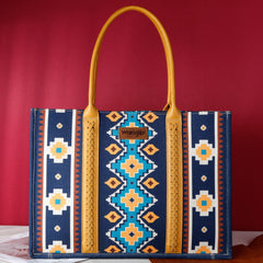 WG2203-8119 Wrangler Southwestern Pattern Dual Sided Print Canvas Wide Tote  Mustard