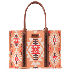 WG2203-8119 Wrangler Southwestern Pattern Dual Sided Print Canvas Wide Tote Orange