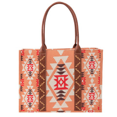 WG2203-8119 Wrangler Southwestern Pattern Dual Sided Print Canvas Wide Tote Orange