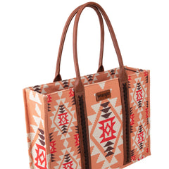 WG2203-8119 Wrangler Southwestern Pattern Dual Sided Print Canvas Wide Tote Orange