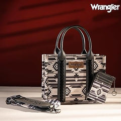 WG2203-8120SW  Wrangler Aztec Small Tote/Crossbody and Card Case Set 2Pc- Black