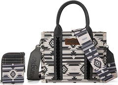 WG2203-8120SW  Wrangler Aztec Small Tote/Crossbody and Card Case Set 2Pc- Black