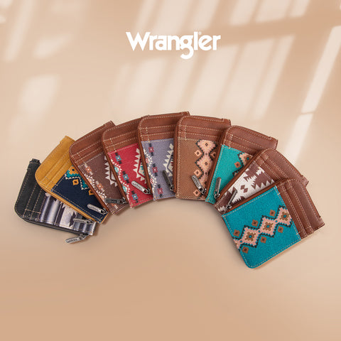 WG2203-W005MIX  12Pcs Assorted Colors/Style  Wrangler Southwestern Art Print Mini Zip Card Case
