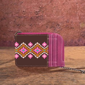 WG2203-W005 Wrangler Southwestern Art Print Mini Zip Card Case - Hot Pink