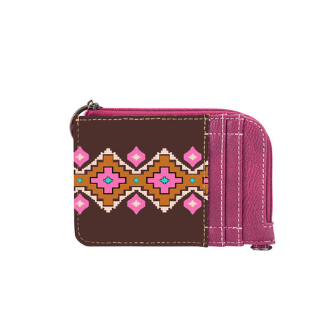 WG2203-W005 Wrangler Southwestern Art Print Mini Zip Card Case -Hot Pink