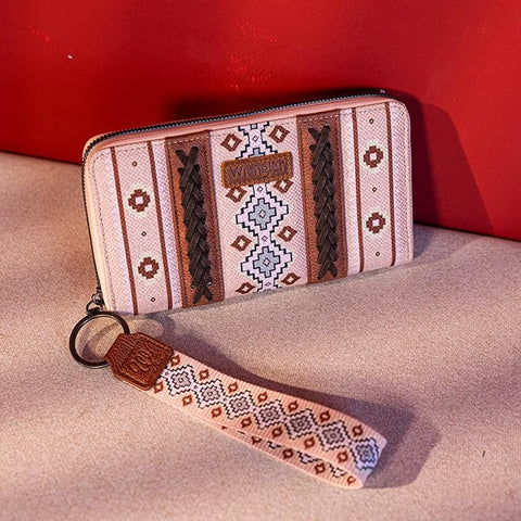 WG2203-W006  Wrangler Southwestern Art Print Wallet  Pink (ONLINE ONLY)